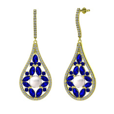 Apodemia İnci Küpe - Inci, lab safir ve swarovski 8 ayar altın küpe #1pj5ce4
