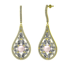 Apodemia İnci Küpe - Pembe inci, swarovski ve beyaz zirkon 18 ayar altın küpe #1pyoa60