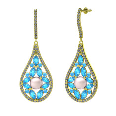 Apodemia İnci Küpe - Pembe inci, akuamarin ve pırlanta 18 ayar altın küpe (1.11 karat) #1q3vzm1