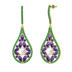 Apodemia İnci Küpe - Inci, ametist ve kök zümrüt 8 ayar altın küpe #1q8p7jq