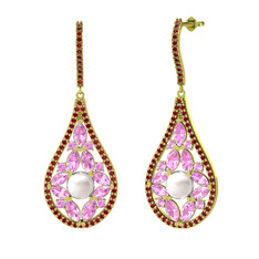 Apodemia İnci Küpe - Inci, pembe kuvars ve garnet 8 ayar altın küpe #1qesgaq