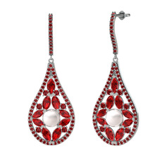 Inci ve garnet 18 ayar beyaz altın küpe