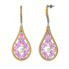 Apodemia İnci Küpe - Inci, pembe kuvars ve sitrin 925 ayar gümüş küpe #1r5b5k3