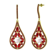 Inci, garnet ve kök yakut 18 ayar altın küpe