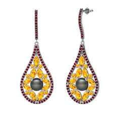 Apodemia İnci Küpe - Siyah inci, sitrin ve kök yakut 925 ayar gümüş küpe #1rg8uap