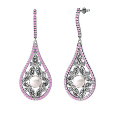 Apodemia İnci Küpe - Inci, swarovski ve pembe kuvars 18 ayar beyaz altın küpe #1s4921z
