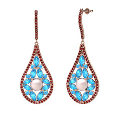 Apodemia İnci Küpe - Pembe inci, akuamarin ve garnet 18 ayar rose altın küpe #1sds144