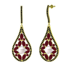 Apodemia İnci Küpe - Inci, kök yakut ve siyah zirkon 18 ayar altın küpe #1t2jnda