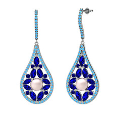 Apodemia İnci Küpe - Pembe inci, lab safir ve akuamarin 8 ayar beyaz altın küpe #1tiyznk