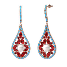 Apodemia İnci Küpe - Inci, garnet ve akuamarin 8 ayar rose altın küpe #1tk7blt