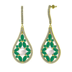 Apodemia İnci Küpe - Inci, kök zümrüt ve beyaz zirkon 925 ayar altın kaplama gümüş küpe #1tni81n