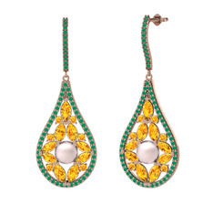 Apodemia İnci Küpe - Pembe inci, sitrin ve kök zümrüt 8 ayar rose altın küpe #1tow3d9