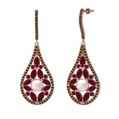 Apodemia İnci Küpe - Pembe inci, kök yakut ve dumanlı kuvars 18 ayar rose altın küpe #1tr35qb