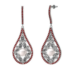 Apodemia İnci Küpe - Inci, swarovski ve garnet 14 ayar beyaz altın küpe #1tr4wzr