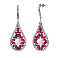 Inci, rodolit garnet ve swarovski 18 ayar beyaz altın küpe