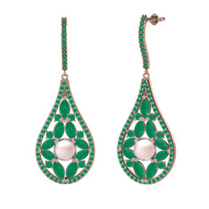 Pembe inci ve kök zümrüt 14 ayar rose altın küpe