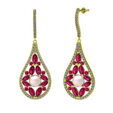 Apodemia İnci Küpe - Pembe inci, rodolit garnet ve pırlanta 925 ayar altın kaplama gümüş küpe (1.11 karat) #1uy0sxw