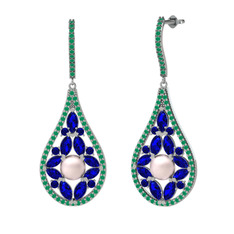 Apodemia İnci Küpe - Pembe inci, lab safir ve kök zümrüt 8 ayar beyaz altın küpe #1v5rghq