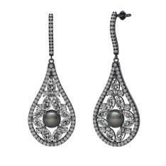 Apodemia İnci Küpe - Siyah inci, swarovski ve beyaz zirkon 925 ayar siyah rodyum kaplama gümüş küpe #1v97rqu