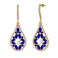 Apodemia İnci Küpe - Inci, lab safir ve pembe kuvars 18 ayar altın küpe #1vbzwz