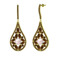 Apodemia İnci Küpe - Pembe inci ve dumanlı kuvars 925 ayar altın kaplama gümüş küpe #1vuw9z8