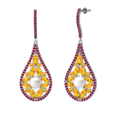 Apodemia İnci Küpe - Inci, sitrin ve rodolit garnet 18 ayar beyaz altın küpe #1vzdryt