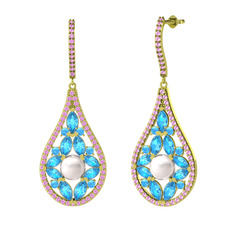 Apodemia İnci Küpe - Inci, akuamarin ve pembe kuvars 18 ayar altın küpe #1w4b13l