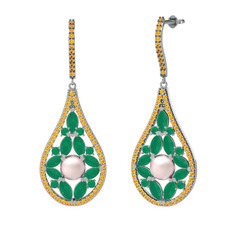 Apodemia İnci Küpe - Pembe inci, kök zümrüt ve sitrin 925 ayar gümüş küpe #1woe4p4