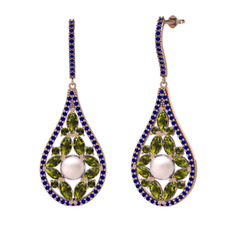 Pembe inci, peridot ve lab safir 8 ayar rose altın küpe