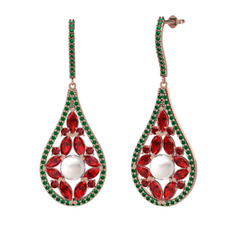 Inci, garnet ve yeşil kuvars 925 ayar rose altın kaplama gümüş küpe