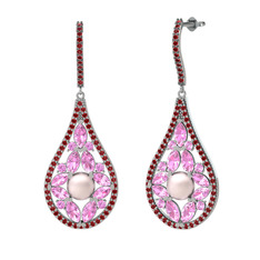 Apodemia İnci Küpe - Pembe inci, pembe kuvars ve garnet 14 ayar beyaz altın küpe #1xgzbtq