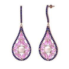 Pembe inci, pembe kuvars ve lab safir 8 ayar rose altın küpe