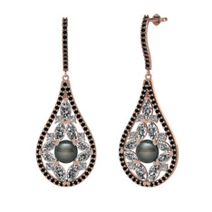 Siyah inci, swarovski ve siyah zirkon 18 ayar rose altın küpe