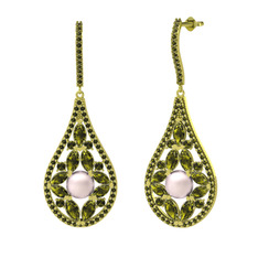 Apodemia İnci Küpe - Pembe inci ve peridot 8 ayar altın küpe #1xxskmy