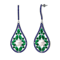 Apodemia İnci Küpe - Inci, yeşil kuvars ve lab safir 14 ayar beyaz altın küpe #1y9eqve