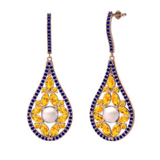 Pembe inci, sitrin ve lab safir 8 ayar rose altın küpe