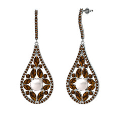 Apodemia İnci Küpe - Inci ve dumanlı kuvars 18 ayar beyaz altın küpe #1yes9tt