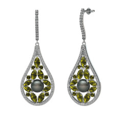 Apodemia İnci Küpe - Siyah inci, peridot ve swarovski 8 ayar beyaz altın küpe #1yndgvw