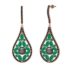 Apodemia İnci Küpe - Siyah inci, kök zümrüt ve siyah zirkon 18 ayar rose altın küpe #1yo2yki