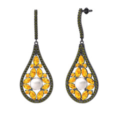 Apodemia İnci Küpe - Inci, sitrin ve peridot 925 ayar siyah rodyum kaplama gümüş küpe #1ypqfyc