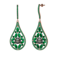 Apodemia İnci Küpe - Siyah inci, yeşil kuvars ve kök zümrüt 925 ayar rose altın kaplama gümüş küpe #1ys3wr5