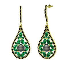 Apodemia İnci Küpe - Siyah inci, yeşil kuvars ve siyah zirkon 925 ayar altın kaplama gümüş küpe #2dgy30