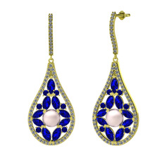 Apodemia İnci Küpe - Pembe inci, lab safir ve pırlanta 18 ayar altın küpe (1.11 karat) #2quhbx