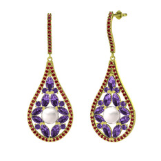 Apodemia İnci Küpe - Inci, ametist ve garnet 18 ayar altın küpe #357nna