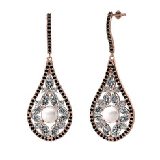 Apodemia İnci Küpe - Inci, swarovski ve siyah zirkon 18 ayar rose altın küpe #3ymlcz