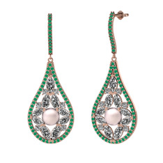 Pembe inci, swarovski ve kök zümrüt 8 ayar rose altın küpe