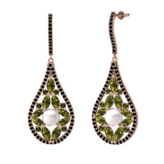 Apodemia İnci Küpe - Inci, peridot ve siyah zirkon 14 ayar rose altın küpe #5iiuzk