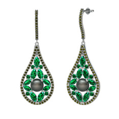 Apodemia İnci Küpe - Siyah inci, yeşil kuvars ve peridot 925 ayar gümüş küpe #5s78q6