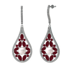 Apodemia İnci Küpe - Inci, kök yakut ve swarovski 18 ayar beyaz altın küpe #5tkdt2