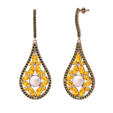 Apodemia İnci Küpe - Pembe inci, sitrin ve peridot 925 ayar rose altın kaplama gümüş küpe #6k2eqg